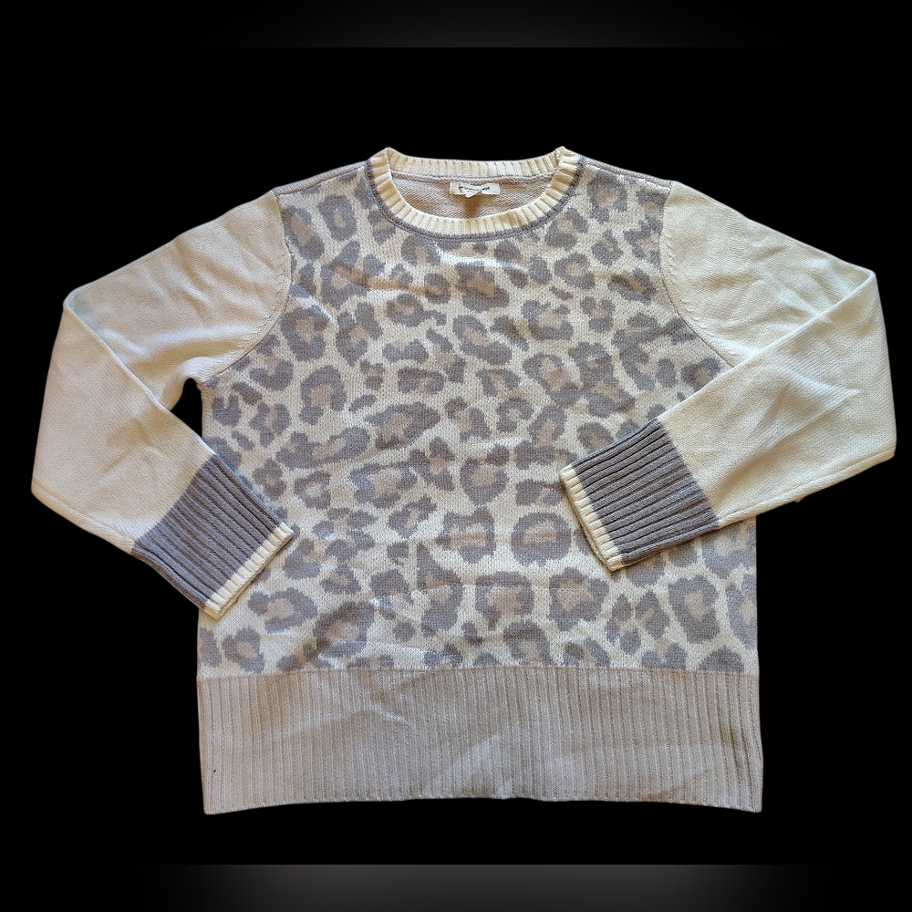 Beachlunchlounge Teen Girl's Leopard Print Sweater--Gray, Beige Pink and Cream